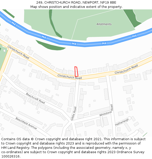 249, CHRISTCHURCH ROAD, NEWPORT, NP19 8BE: Location map and indicative extent of plot