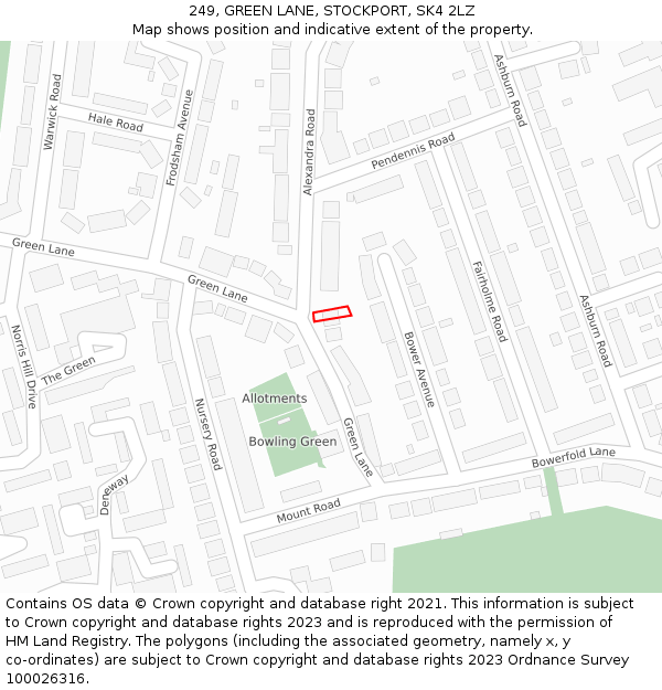 249, GREEN LANE, STOCKPORT, SK4 2LZ: Location map and indicative extent of plot