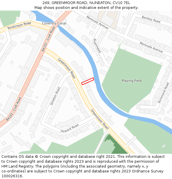 249, GREENMOOR ROAD, NUNEATON, CV10 7EL: Location map and indicative extent of plot