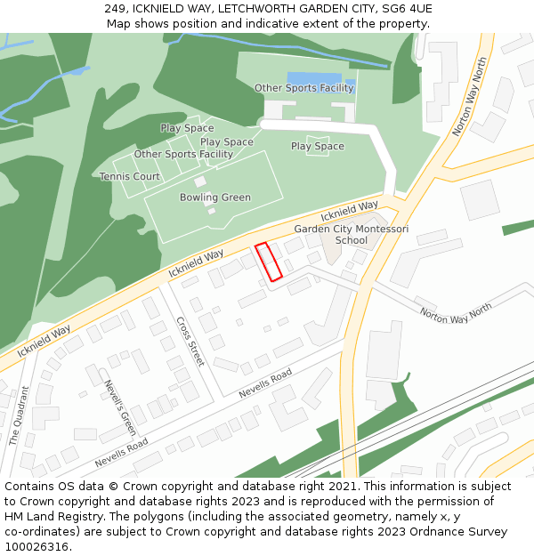 249, ICKNIELD WAY, LETCHWORTH GARDEN CITY, SG6 4UE: Location map and indicative extent of plot