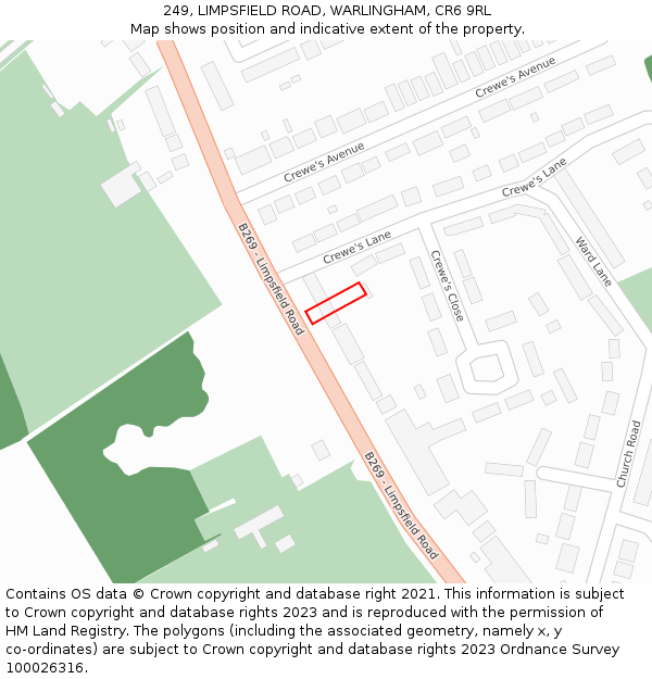 249, LIMPSFIELD ROAD, WARLINGHAM, CR6 9RL: Location map and indicative extent of plot