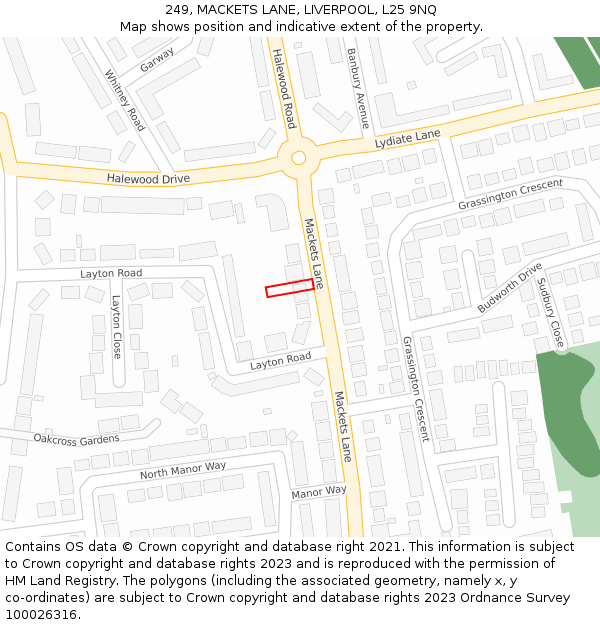 249, MACKETS LANE, LIVERPOOL, L25 9NQ: Location map and indicative extent of plot