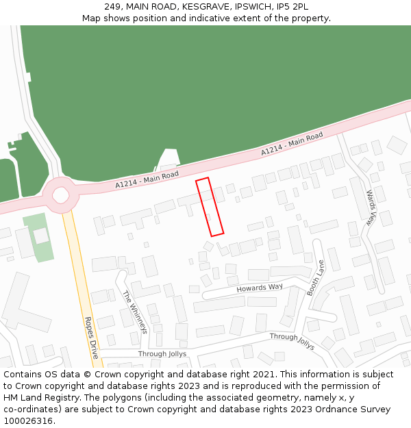 249, MAIN ROAD, KESGRAVE, IPSWICH, IP5 2PL: Location map and indicative extent of plot