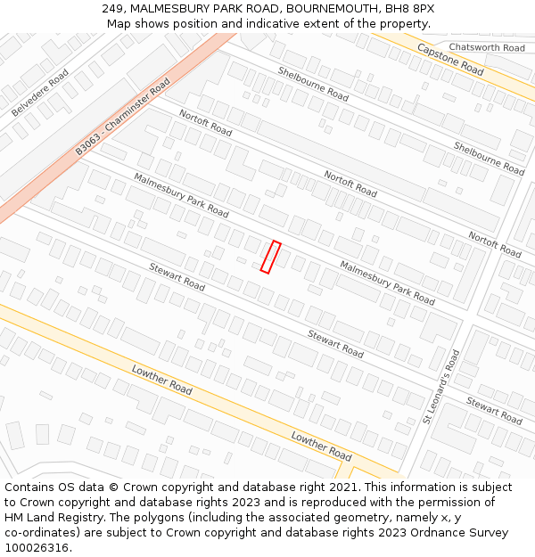 249, MALMESBURY PARK ROAD, BOURNEMOUTH, BH8 8PX: Location map and indicative extent of plot