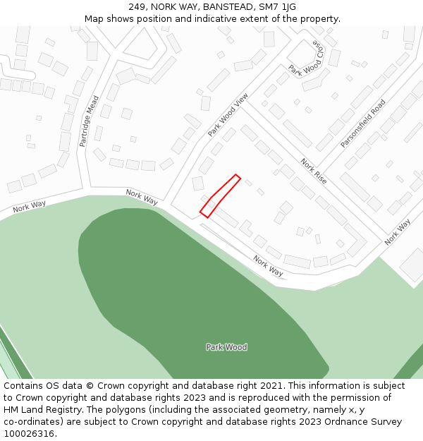 249, NORK WAY, BANSTEAD, SM7 1JG: Location map and indicative extent of plot