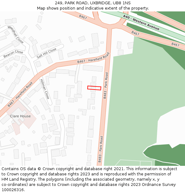 249, PARK ROAD, UXBRIDGE, UB8 1NS: Location map and indicative extent of plot