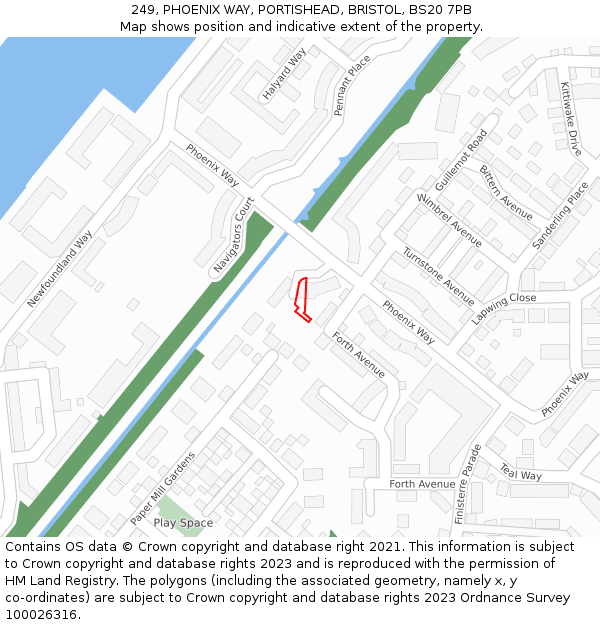 249, PHOENIX WAY, PORTISHEAD, BRISTOL, BS20 7PB: Location map and indicative extent of plot