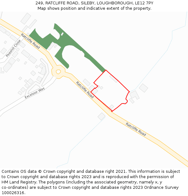 249, RATCLIFFE ROAD, SILEBY, LOUGHBOROUGH, LE12 7PY: Location map and indicative extent of plot