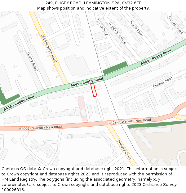 249, RUGBY ROAD, LEAMINGTON SPA, CV32 6EB: Location map and indicative extent of plot