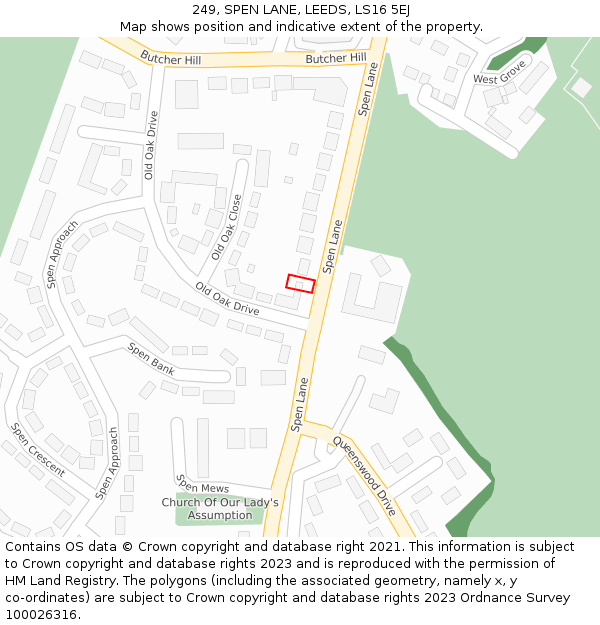 249, SPEN LANE, LEEDS, LS16 5EJ: Location map and indicative extent of plot