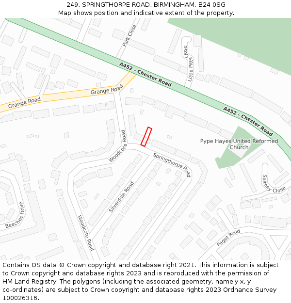 249, SPRINGTHORPE ROAD, BIRMINGHAM, B24 0SG: Location map and indicative extent of plot