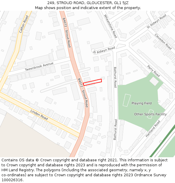 249, STROUD ROAD, GLOUCESTER, GL1 5JZ: Location map and indicative extent of plot