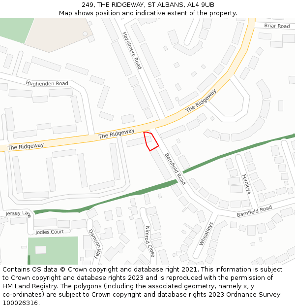 249, THE RIDGEWAY, ST ALBANS, AL4 9UB: Location map and indicative extent of plot