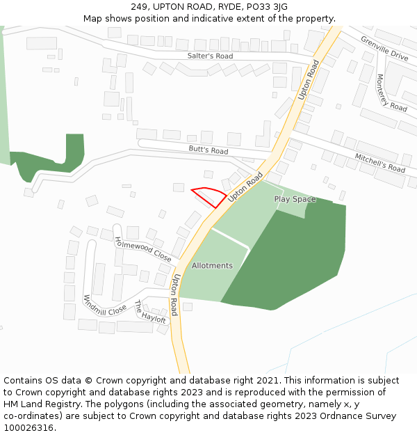 249, UPTON ROAD, RYDE, PO33 3JG: Location map and indicative extent of plot