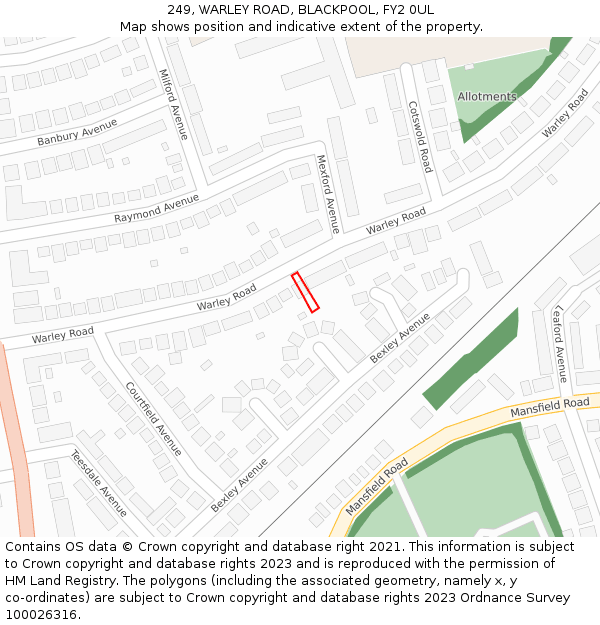 249, WARLEY ROAD, BLACKPOOL, FY2 0UL: Location map and indicative extent of plot