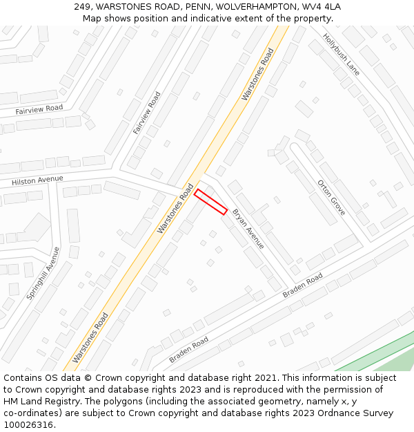 249, WARSTONES ROAD, PENN, WOLVERHAMPTON, WV4 4LA: Location map and indicative extent of plot