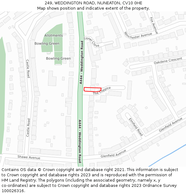 249, WEDDINGTON ROAD, NUNEATON, CV10 0HE: Location map and indicative extent of plot