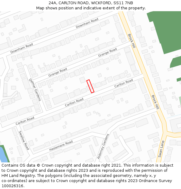 24A, CARLTON ROAD, WICKFORD, SS11 7NB: Location map and indicative extent of plot