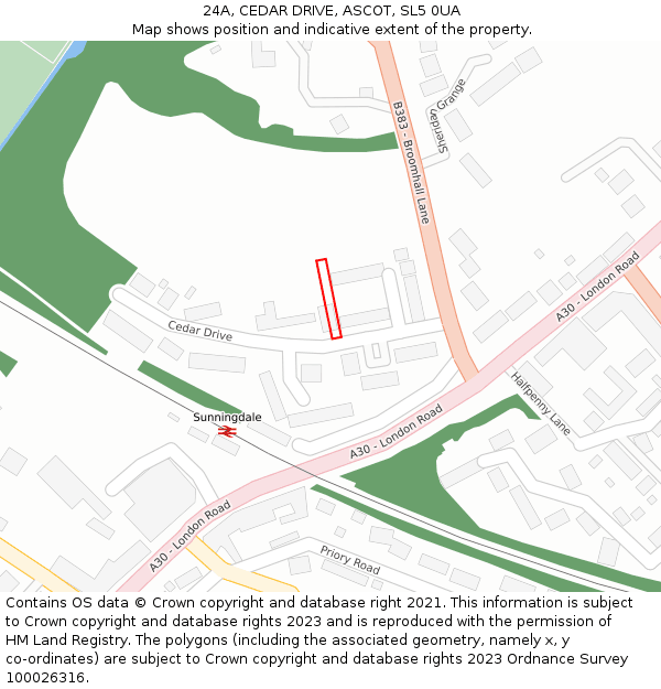 24A, CEDAR DRIVE, ASCOT, SL5 0UA: Location map and indicative extent of plot