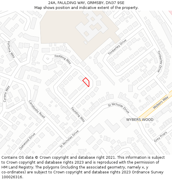 24A, FAULDING WAY, GRIMSBY, DN37 9SE: Location map and indicative extent of plot