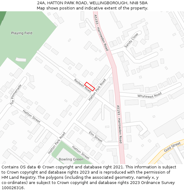 24A, HATTON PARK ROAD, WELLINGBOROUGH, NN8 5BA: Location map and indicative extent of plot