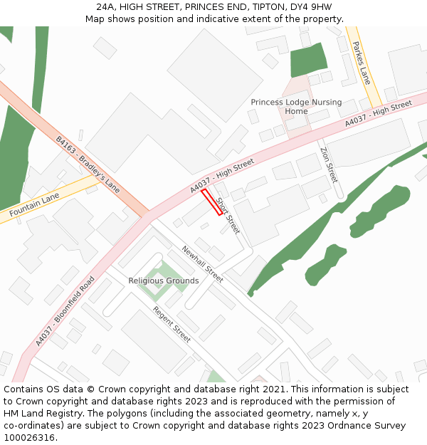 24A, HIGH STREET, PRINCES END, TIPTON, DY4 9HW: Location map and indicative extent of plot