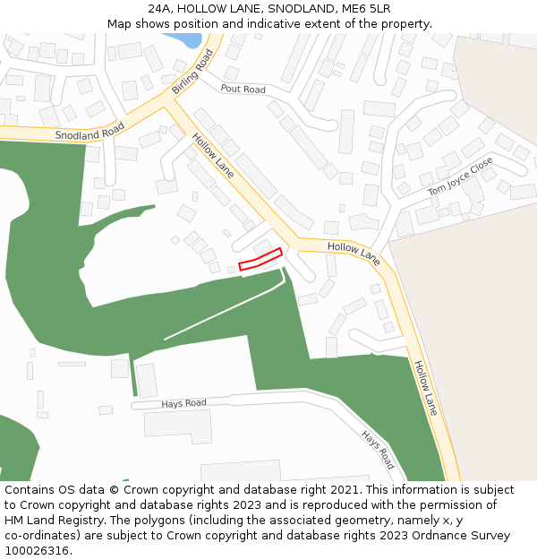 24A, HOLLOW LANE, SNODLAND, ME6 5LR: Location map and indicative extent of plot