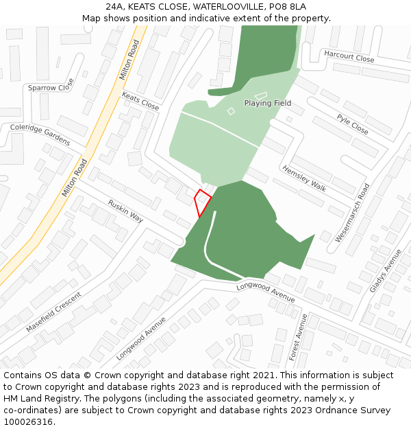 24A, KEATS CLOSE, WATERLOOVILLE, PO8 8LA: Location map and indicative extent of plot