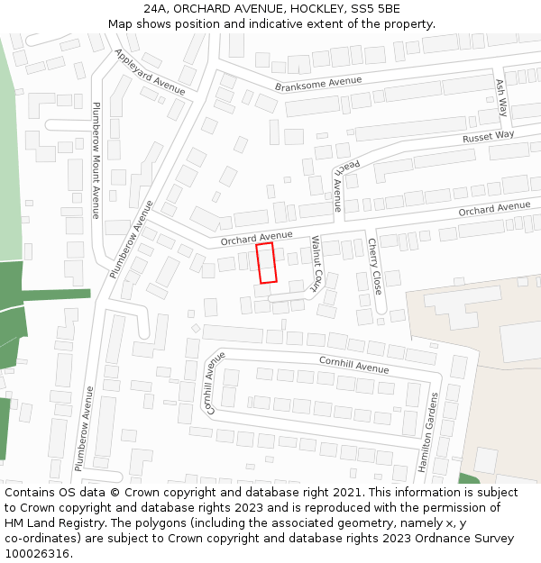 24A, ORCHARD AVENUE, HOCKLEY, SS5 5BE: Location map and indicative extent of plot