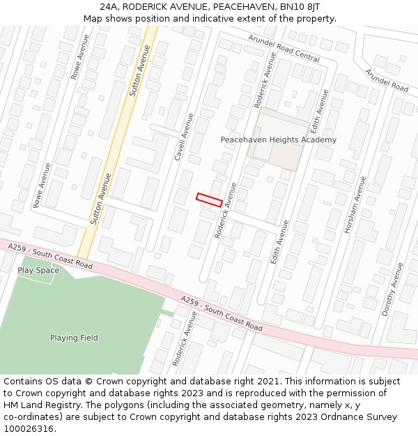 24A, RODERICK AVENUE, PEACEHAVEN, BN10 8JT: Location map and indicative extent of plot