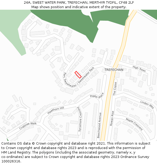 24A, SWEET WATER PARK, TREFECHAN, MERTHYR TYDFIL, CF48 2LF: Location map and indicative extent of plot