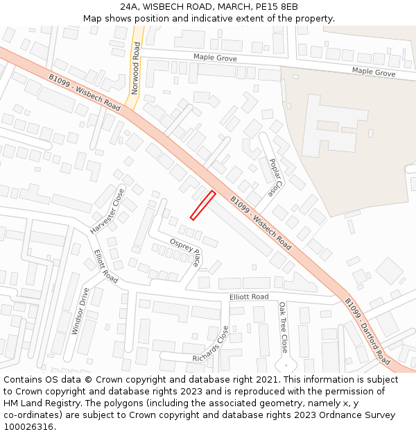 24A, WISBECH ROAD, MARCH, PE15 8EB: Location map and indicative extent of plot