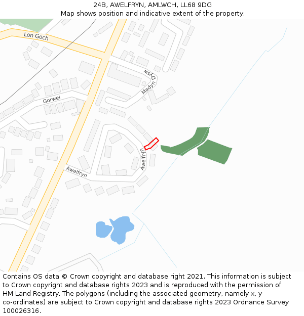 24B, AWELFRYN, AMLWCH, LL68 9DG: Location map and indicative extent of plot