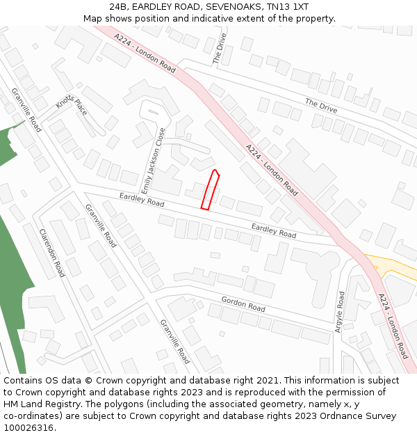 24B, EARDLEY ROAD, SEVENOAKS, TN13 1XT: Location map and indicative extent of plot