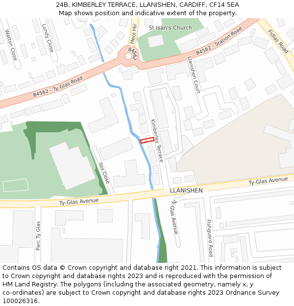 24B, KIMBERLEY TERRACE, LLANISHEN, CARDIFF, CF14 5EA: Location map and indicative extent of plot