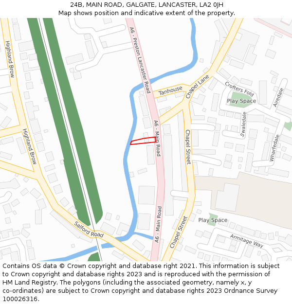 24B, MAIN ROAD, GALGATE, LANCASTER, LA2 0JH: Location map and indicative extent of plot