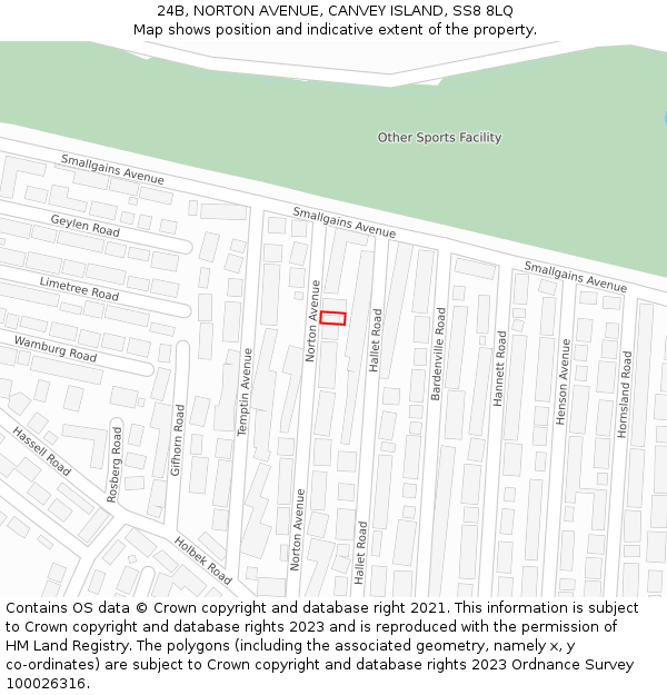 24B, NORTON AVENUE, CANVEY ISLAND, SS8 8LQ: Location map and indicative extent of plot