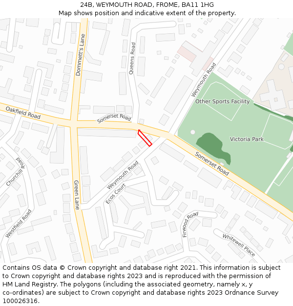 24B, WEYMOUTH ROAD, FROME, BA11 1HG: Location map and indicative extent of plot