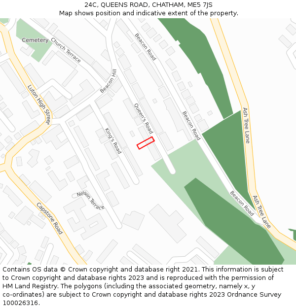 24C, QUEENS ROAD, CHATHAM, ME5 7JS: Location map and indicative extent of plot