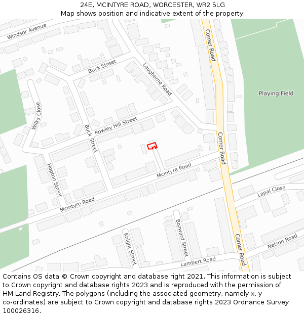 24E, MCINTYRE ROAD, WORCESTER, WR2 5LG: Location map and indicative extent of plot
