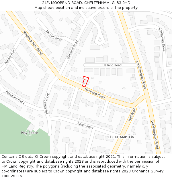 24F, MOOREND ROAD, CHELTENHAM, GL53 0HD: Location map and indicative extent of plot