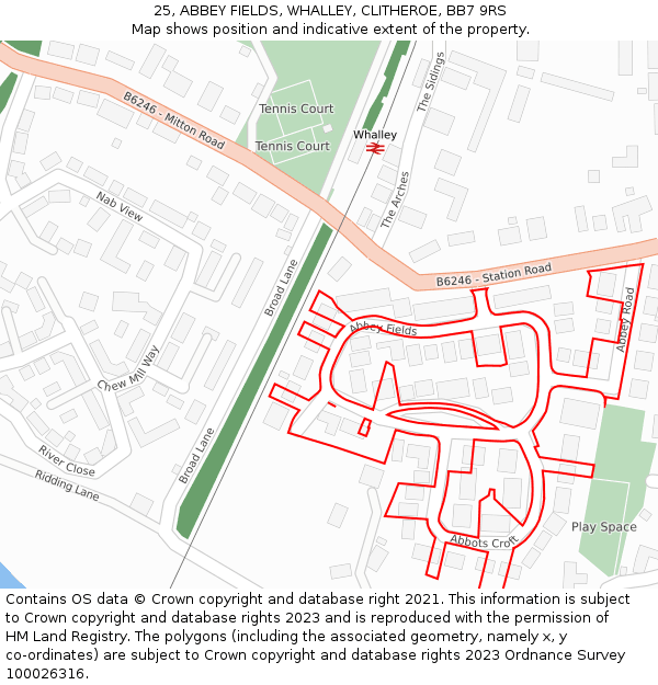 25, ABBEY FIELDS, WHALLEY, CLITHEROE, BB7 9RS: Location map and indicative extent of plot