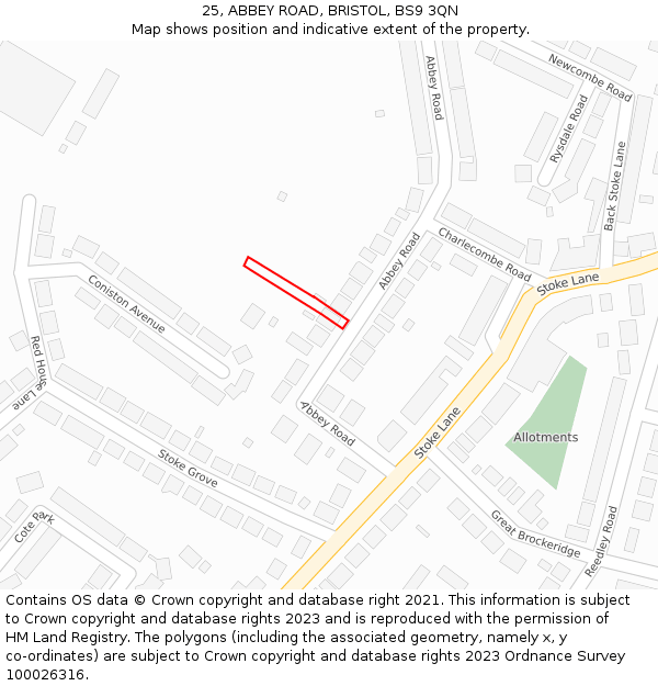 25, ABBEY ROAD, BRISTOL, BS9 3QN: Location map and indicative extent of plot