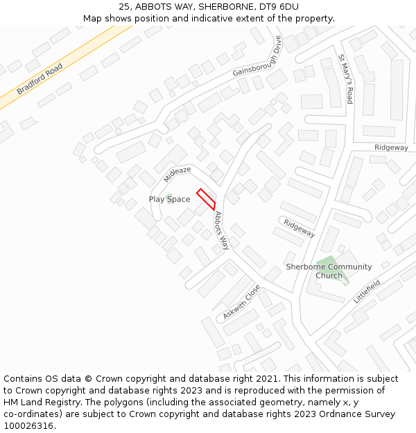 25, ABBOTS WAY, SHERBORNE, DT9 6DU: Location map and indicative extent of plot