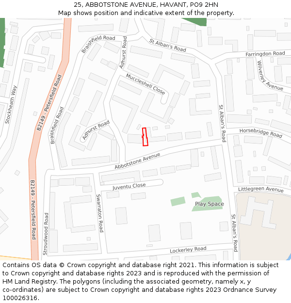 25, ABBOTSTONE AVENUE, HAVANT, PO9 2HN: Location map and indicative extent of plot
