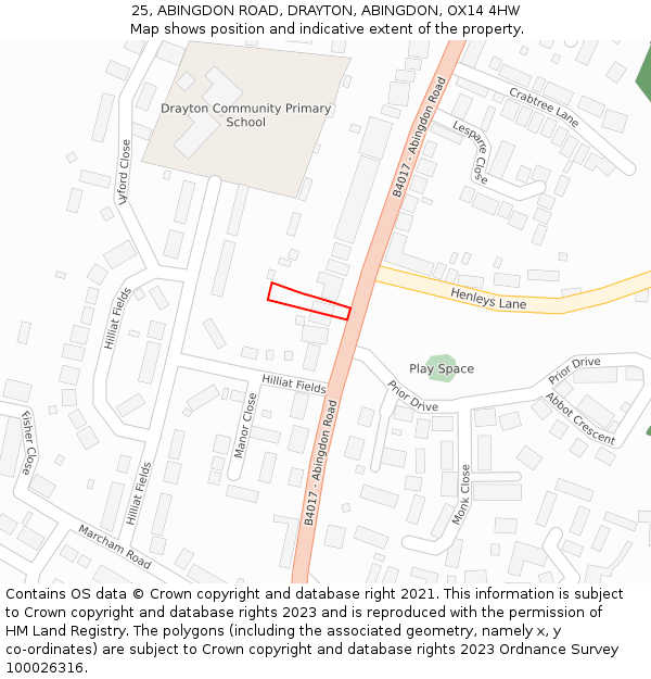 25, ABINGDON ROAD, DRAYTON, ABINGDON, OX14 4HW: Location map and indicative extent of plot