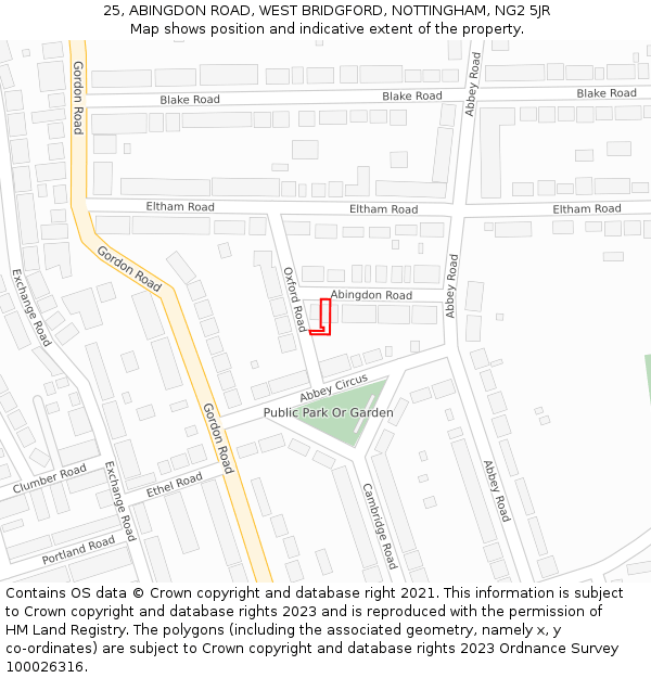 25, ABINGDON ROAD, WEST BRIDGFORD, NOTTINGHAM, NG2 5JR: Location map and indicative extent of plot