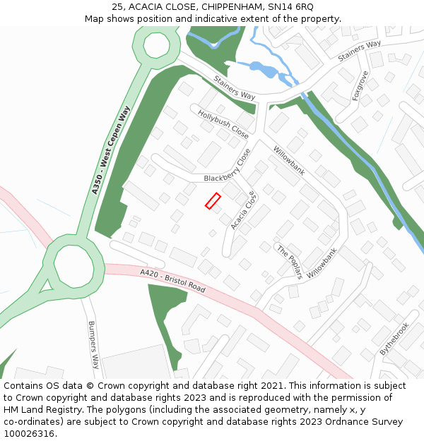 25, ACACIA CLOSE, CHIPPENHAM, SN14 6RQ: Location map and indicative extent of plot