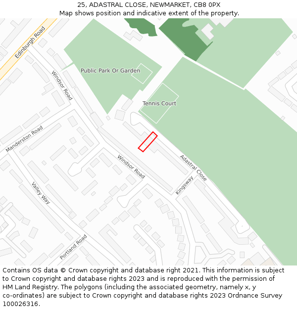 25, ADASTRAL CLOSE, NEWMARKET, CB8 0PX: Location map and indicative extent of plot