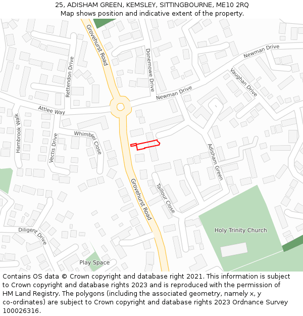 25, ADISHAM GREEN, KEMSLEY, SITTINGBOURNE, ME10 2RQ: Location map and indicative extent of plot